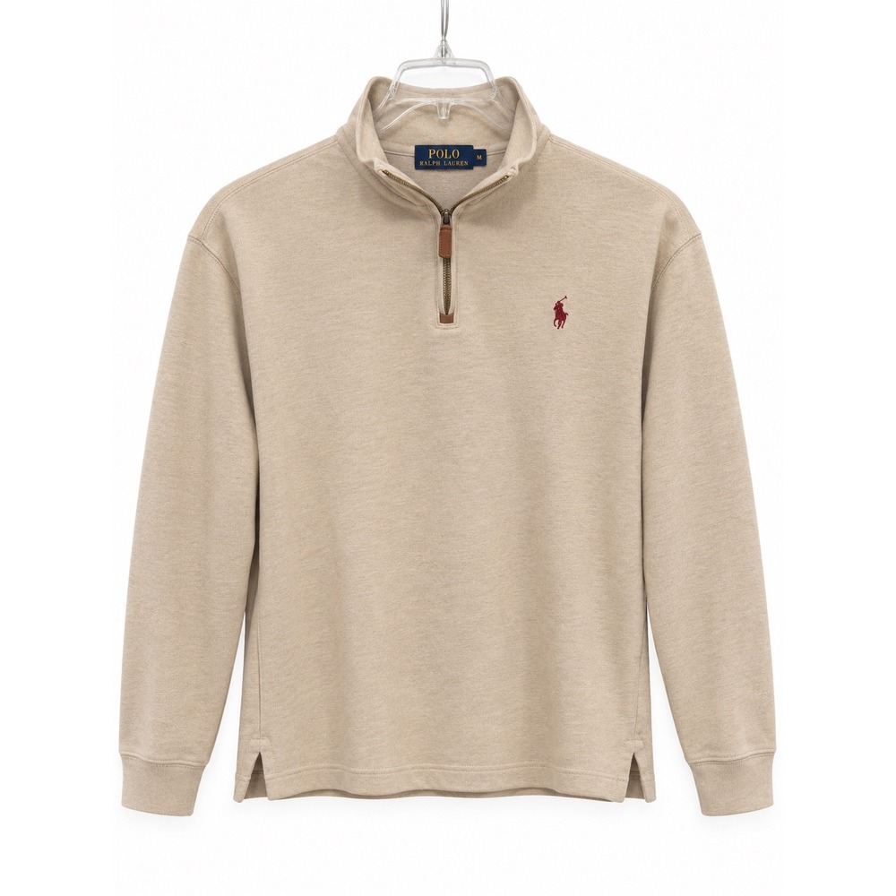 Polo Ralph Lauren Mens Medium Tan Beige 100% Cotton Quarter Zip Pullover Sweater
